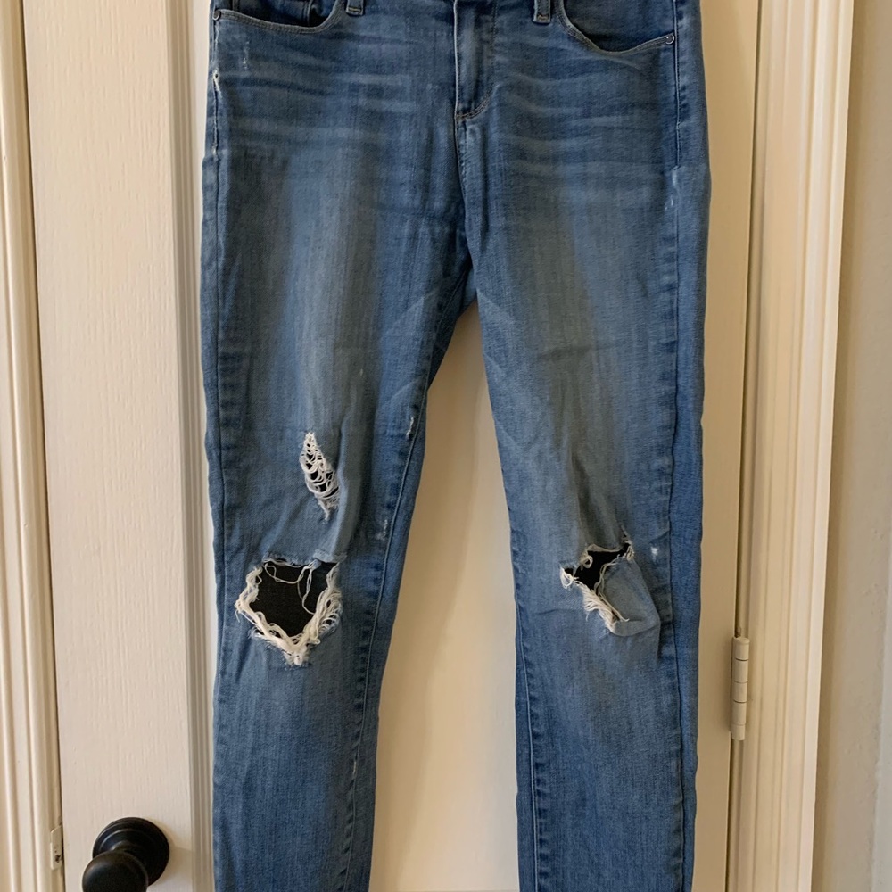 PAIGE Blue Skinny Jeans with Distressed Knees